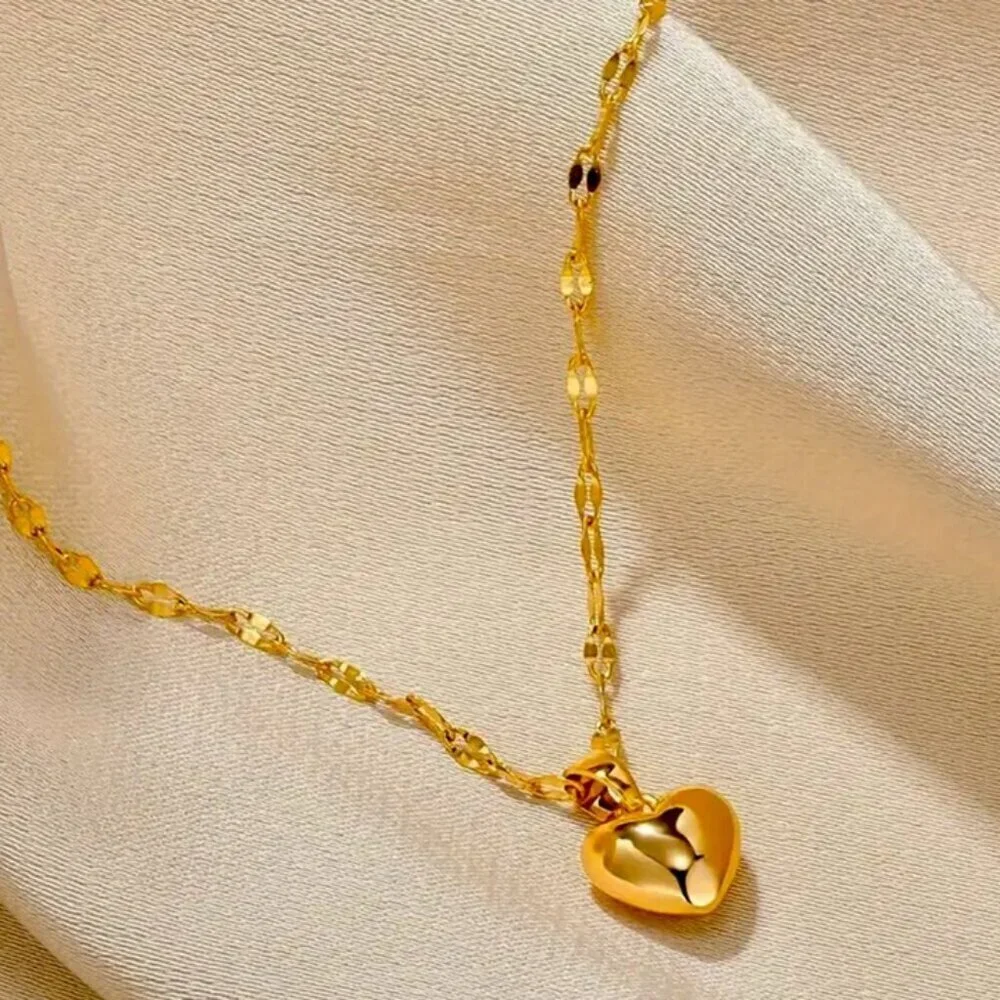 18K Golden Plated Puffy Heart Pendant Necklace - Picture 4 of 5